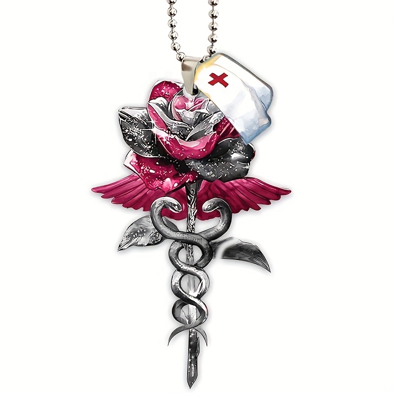 1pc Rose Nurse Hat Car Rearview Mirror Pendant: A Festive Christmas Decoration and Gift for Your Home and Car!