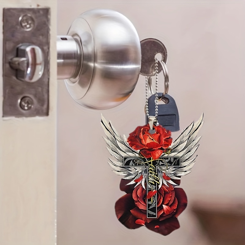 1pc Red Flower Cross Wings Car Interior Pendant: A Perfect Holiday Home Decor Gift!