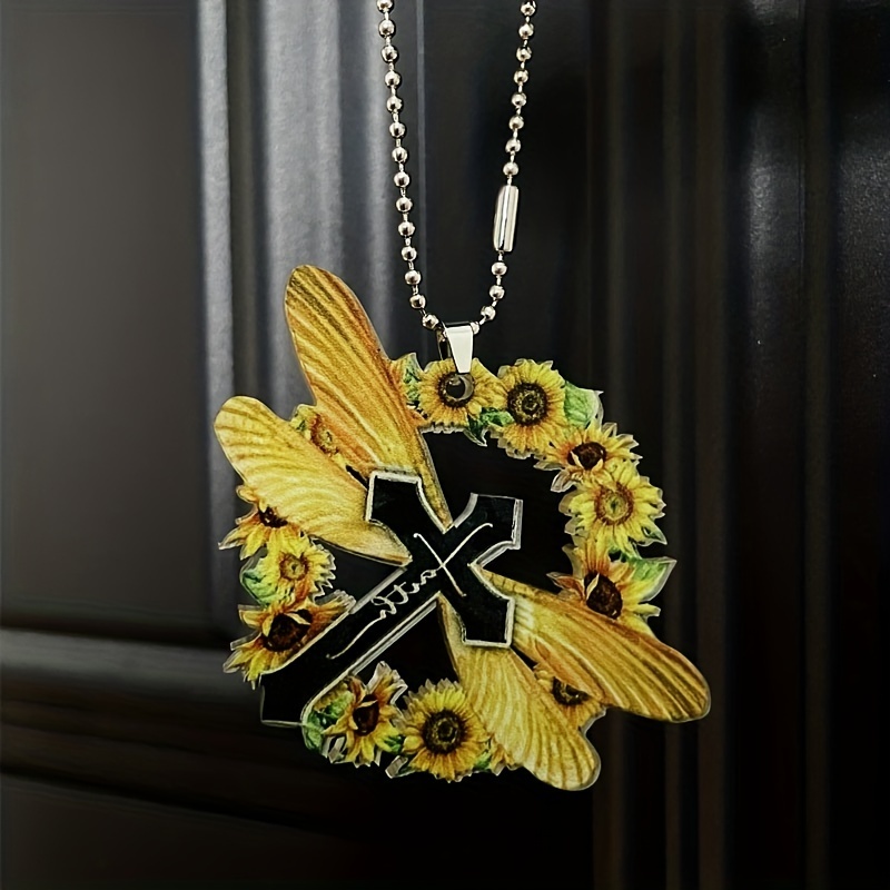 Cute Cross Sunflower Dragonfly Car Interior Pendant - Perfect Holiday Decoration & Couple Gift Keychain!