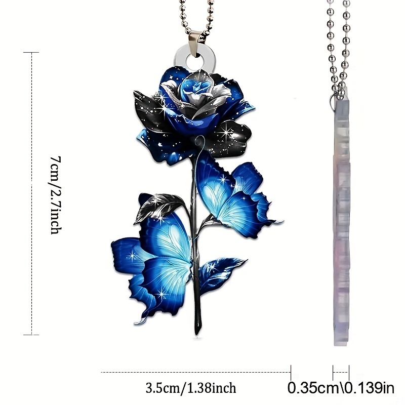 Fashionable Blue Butterfly Car Charm - Add a Touch of Elegance to Your Rearview Mirror!