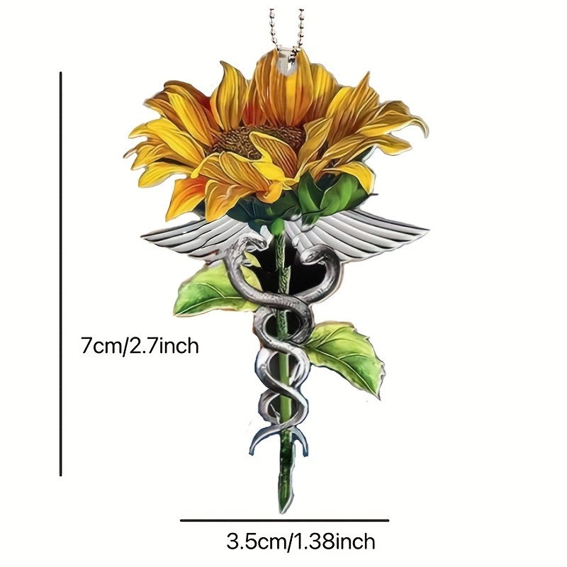 Sunflower Acrylic Car Rearview Mirror Hanging Ornament - Add a Touch of Fashion with Snake Wrapped Branches Keychain!