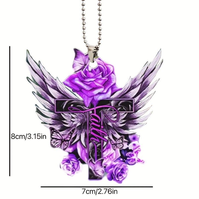1pc Cross Wing Purple Flower Car Interior Pendant Holiday Home Decoration Accessories Martial Arts Pendant Key Chain Gift