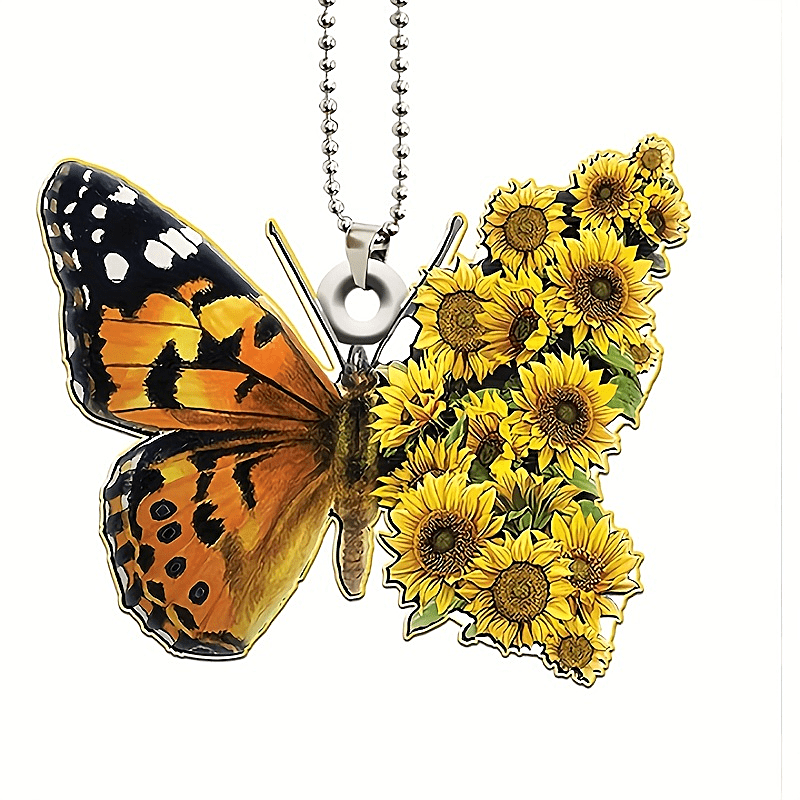 Butterfly Sunflower Letter Car Rearview Mirror Pendant: A Stylish Couple Gift for Fashionable Decoration