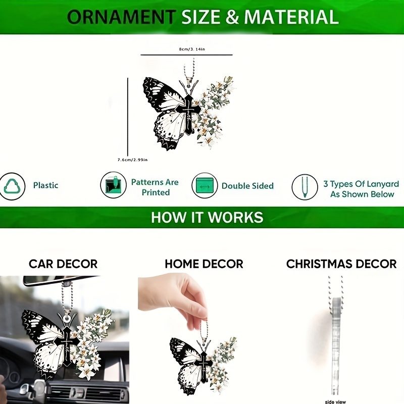 1pc Butterfly Cross Christian Religion Wind Chime Hanging Car Decoration Car Interior Accessories Women