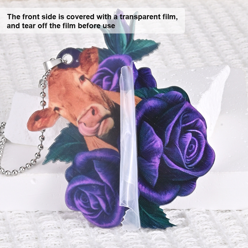 Cattle In Purple Flower Car Rear View Mirror Accessories Car Ornament Hanging Charm Interior Rearview Pendant Decor Car Accessories Women