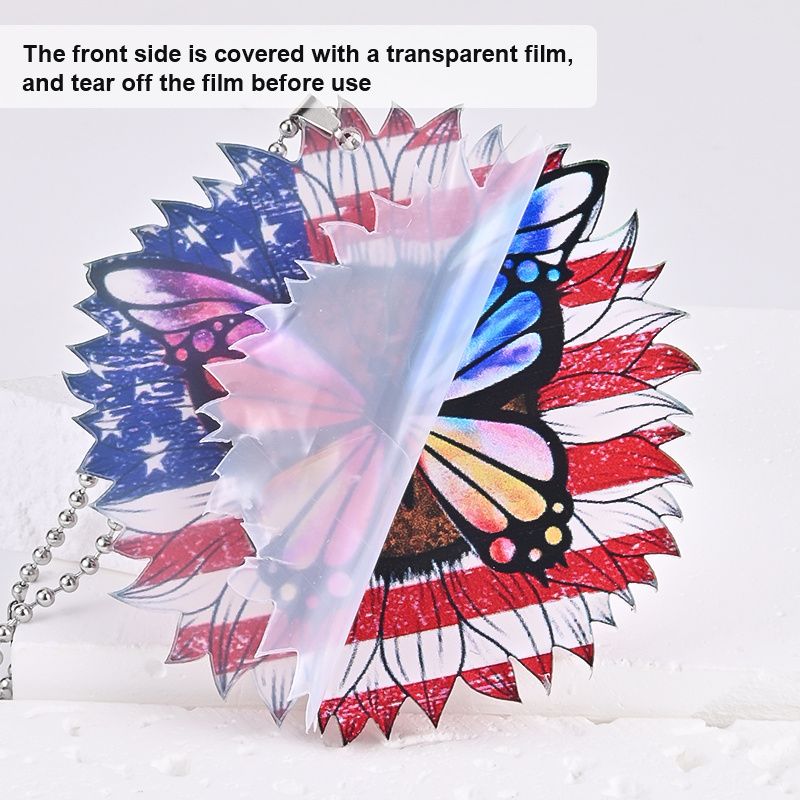 American Flag Sunflower Butterfly Decorative Pendant, Interior Rearview Mirror Suspension Accessories, Car Keys And Bag Pendant