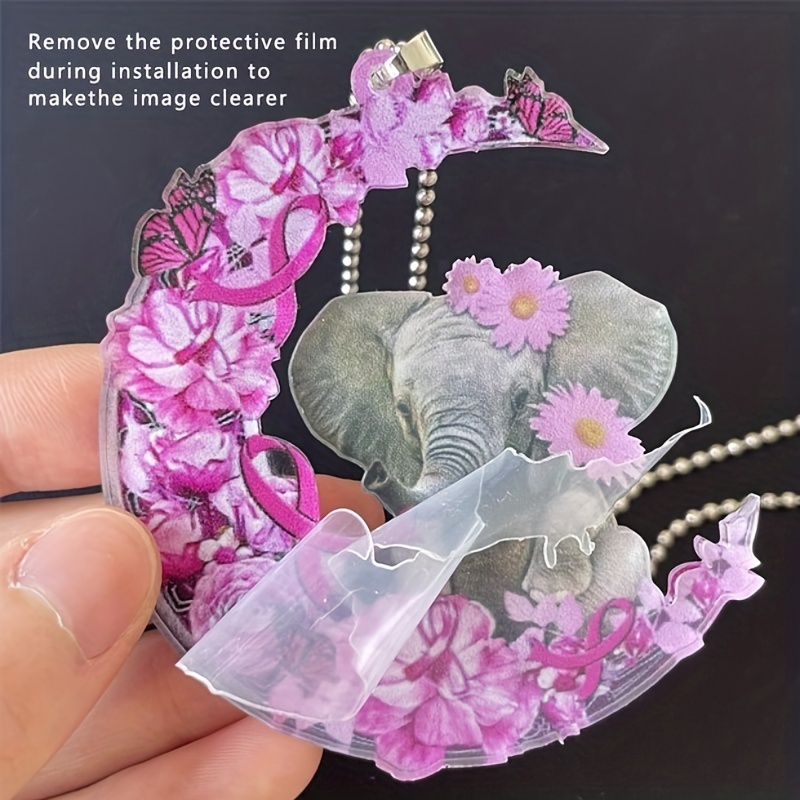 1pc Pink Flower Moon Pendant With Chain Pendant, Elephant Rear View Mirror Pendant Car Interior Accessories Women