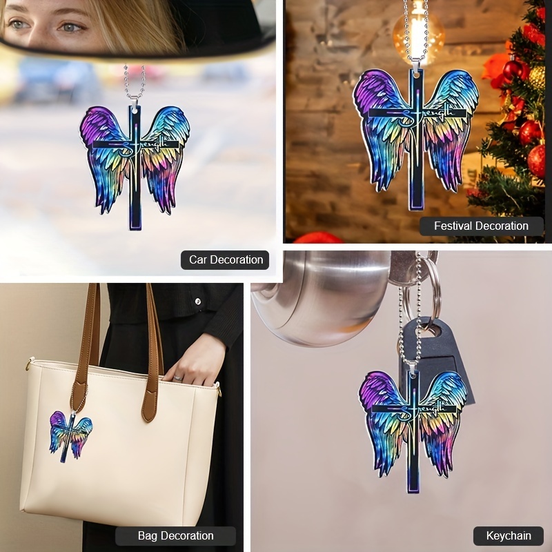 Colored Feather Cross Decorative Pendant, Automotive Accessories, Automotive Interior Rearview Mirror Pendant, Home Decorative Pendant, Bag Pendant