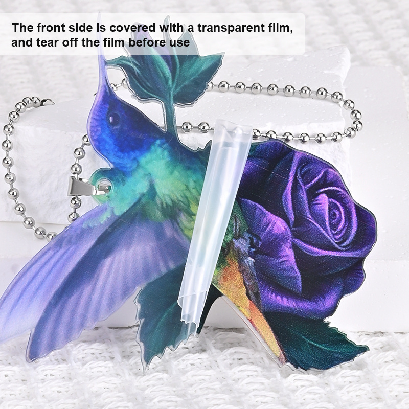 Hummingbirds On Purple Roses Pendant