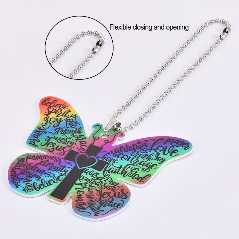 Creative Font Graffiti Jesus Cross Butterfly Pendant, Christian Car Suspension Decoration, Car Interior Rearview Mirror Pendant, Car Accessories Women