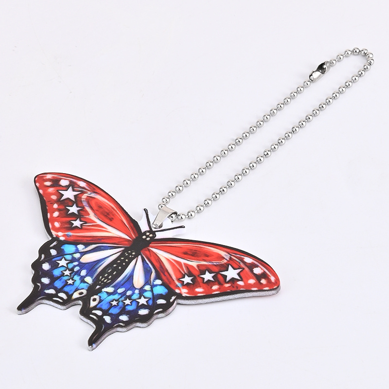 Beautiful Red And Blue Butterfly Pendant, Car Suspension Decoration, Car Interior Rearview Mirror Pendant, Car Key Accessories
