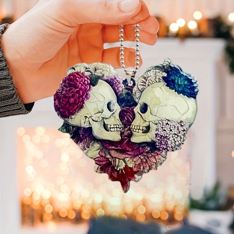 Love Heart Skull Flower Pendant