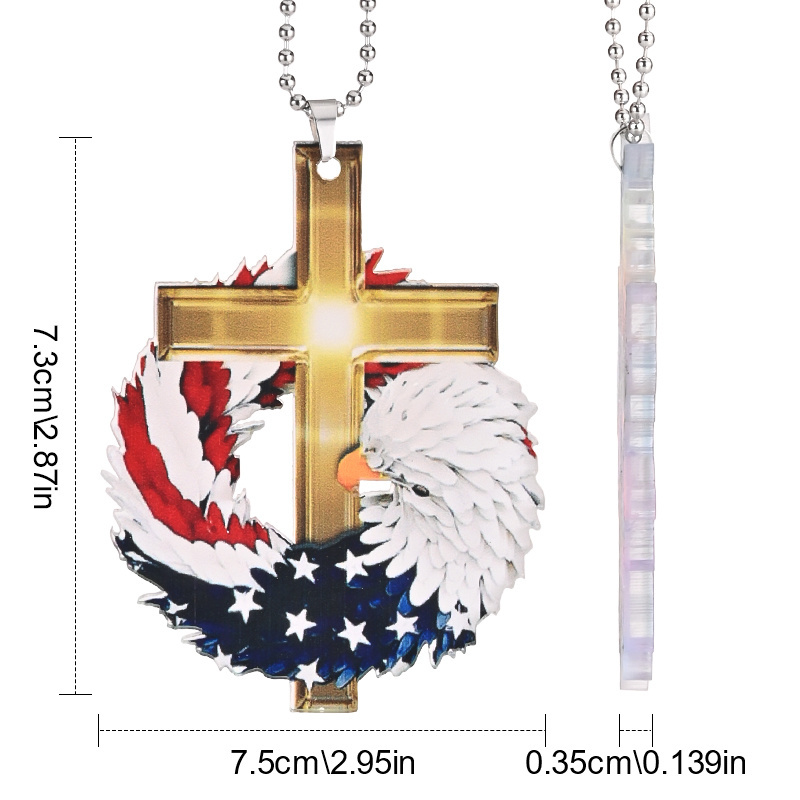 Show Your Patriotism and Faith with This Stunning Eagle Wreath Cross Pendant - Perfect for Car or Home Decor!