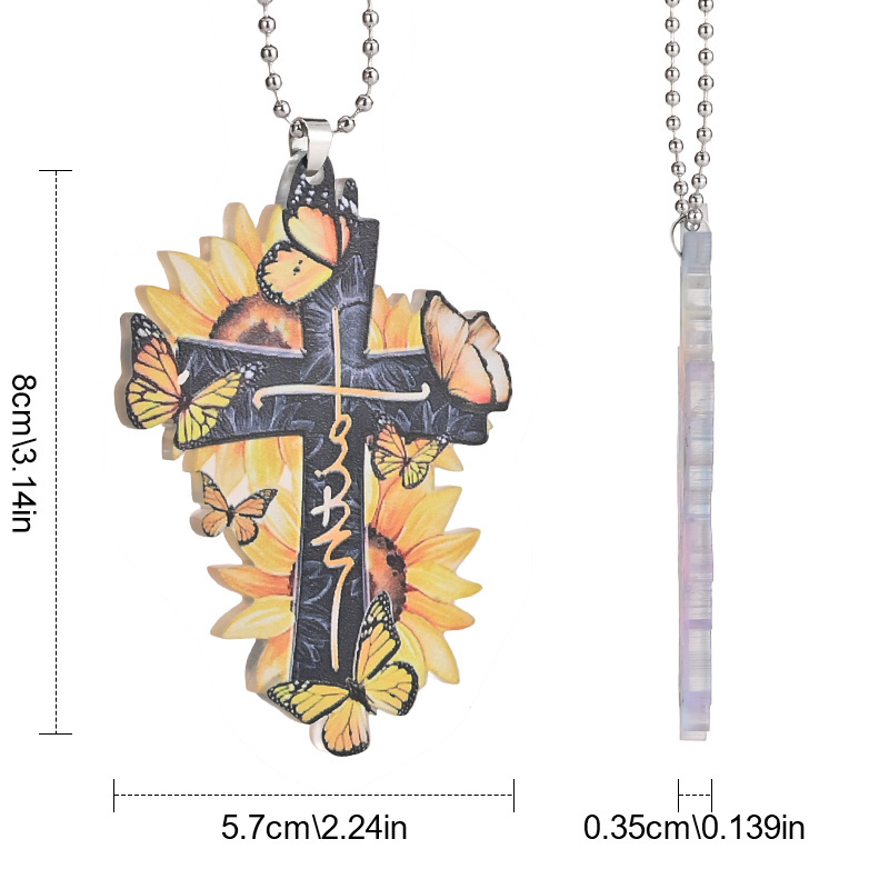1pc Sunflower Cross Acrylic Pendant: Perfect for Car, Home, and Backpack Decoration - A Festive Easter Gift!