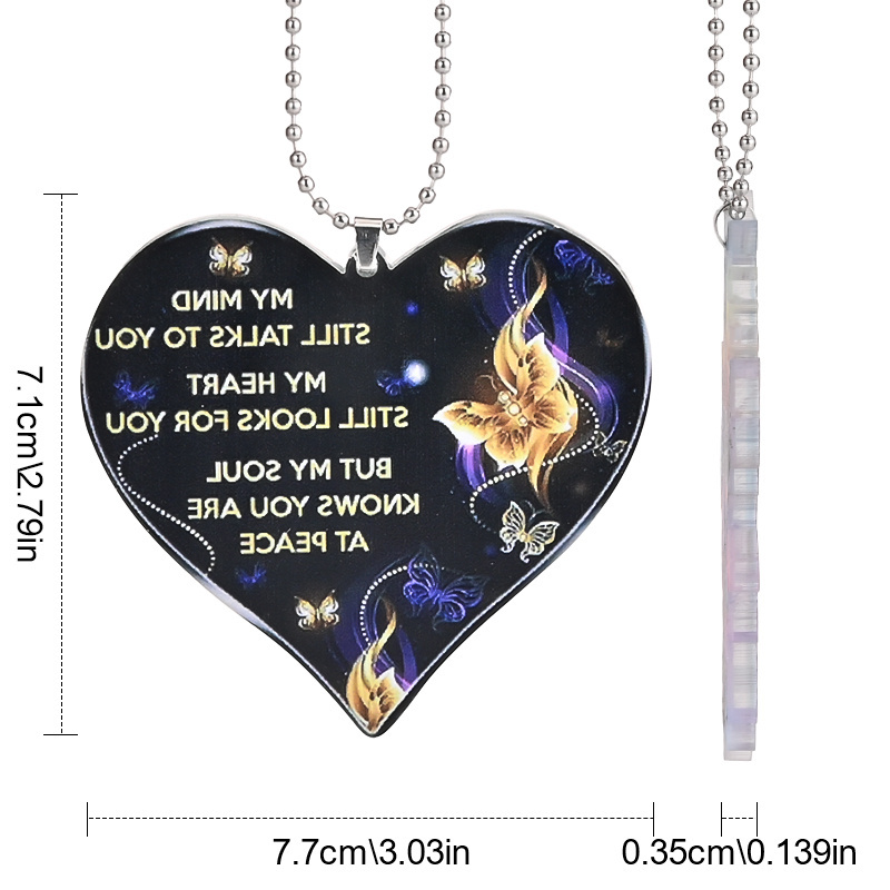 My Mind Still Talk To You Butterfly Heart Keepsake Ornament, Car Interior Rear View Mirror Charm Accessories Keychain Accessories Bag Pendant Gift