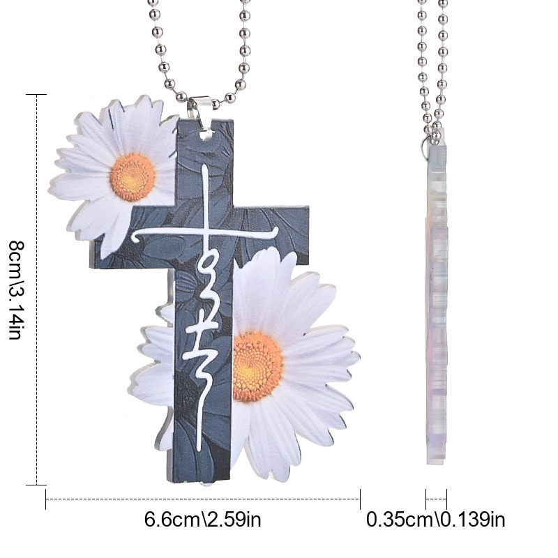Easter Gift: Jesus Cross Little Daisy Pendant - Perfect for Home & Car Decoration!
