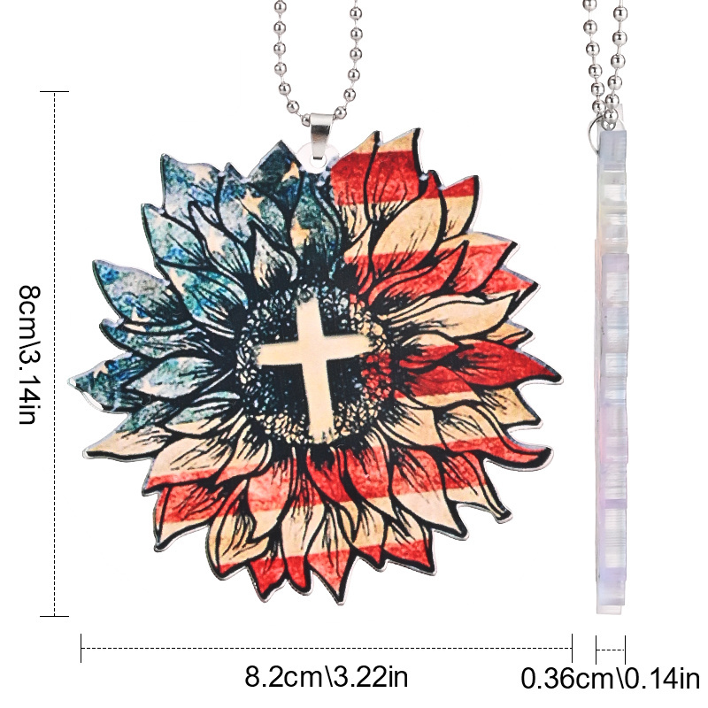 Show Your Patriotism with This American Flag Sunflower Pendant - Perfect for Car, Home, and Bag Decorations!