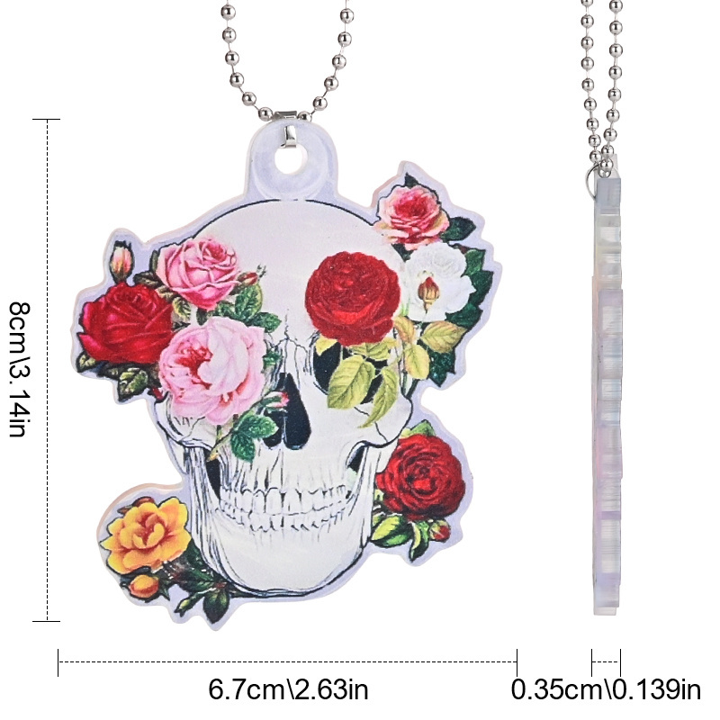 Flower White Skeleton Acrylic Pendant Car Rearview Mirror Accessories Halloween Decorations Gift