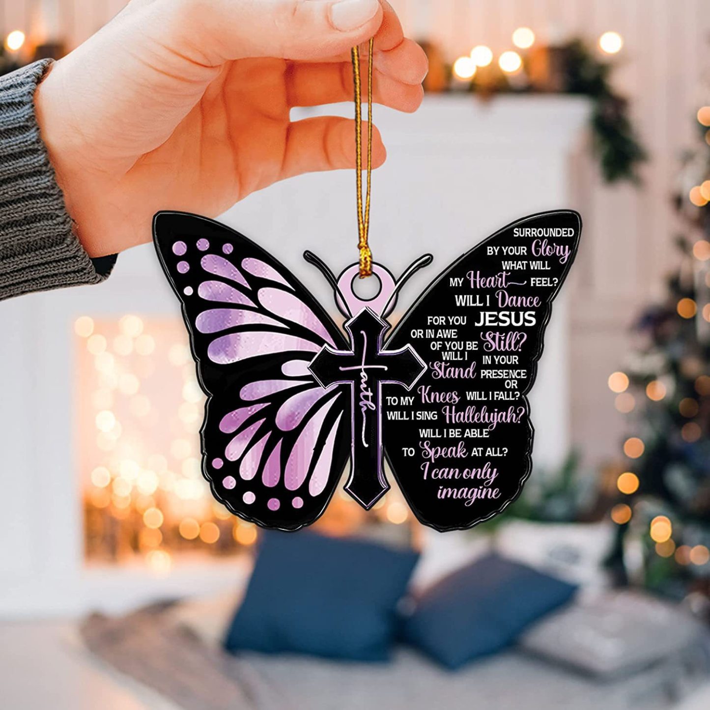 Beautiful Butterfly Cross Christian Car Rearview Mirror Accessories - Perfect Home Decor & Christmas Tree Ornament Gift!
