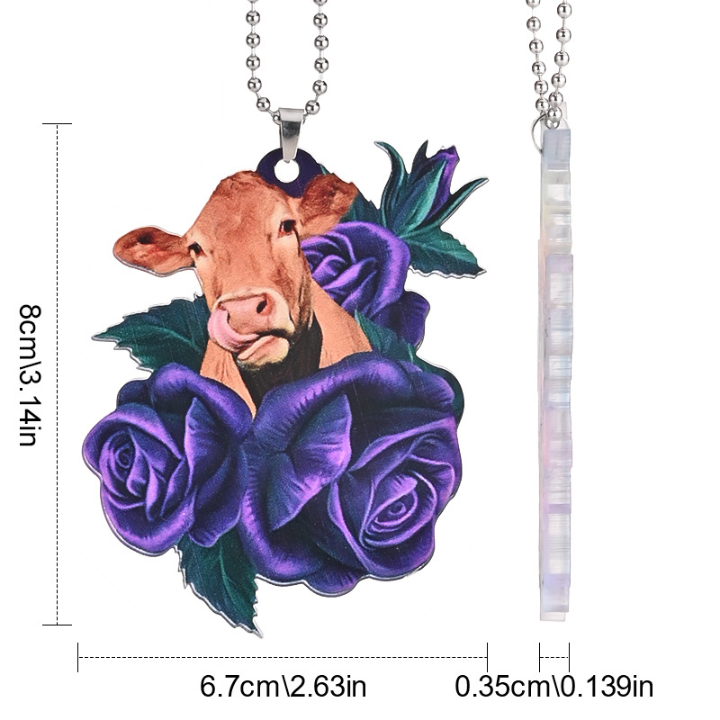 Cattle In Purple Flower Car Rear View Mirror Accessories Car Ornament Hanging Charm Interior Rearview Pendant Decor Car Accessories Women