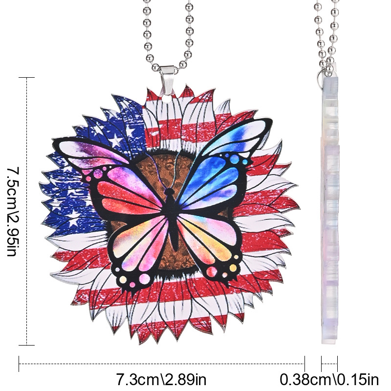 American Flag Sunflower Butterfly Decorative Pendant, Interior Rearview Mirror Suspension Accessories, Car Keys And Bag Pendant