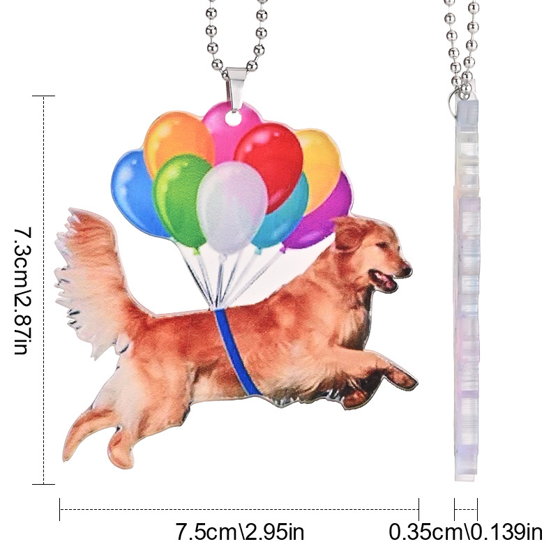 Golden Retriever Car Pendant Rearview Mirror Pendant, Colorful Balloon Dog Car Pendant Car Interior Decoration, Home Window Room Hanging