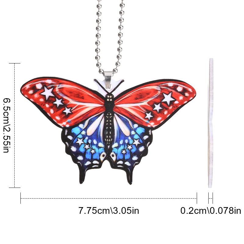Beautiful Red And Blue Butterfly Pendant, Car Suspension Decoration, Car Interior Rearview Mirror Pendant, Car Key Accessories