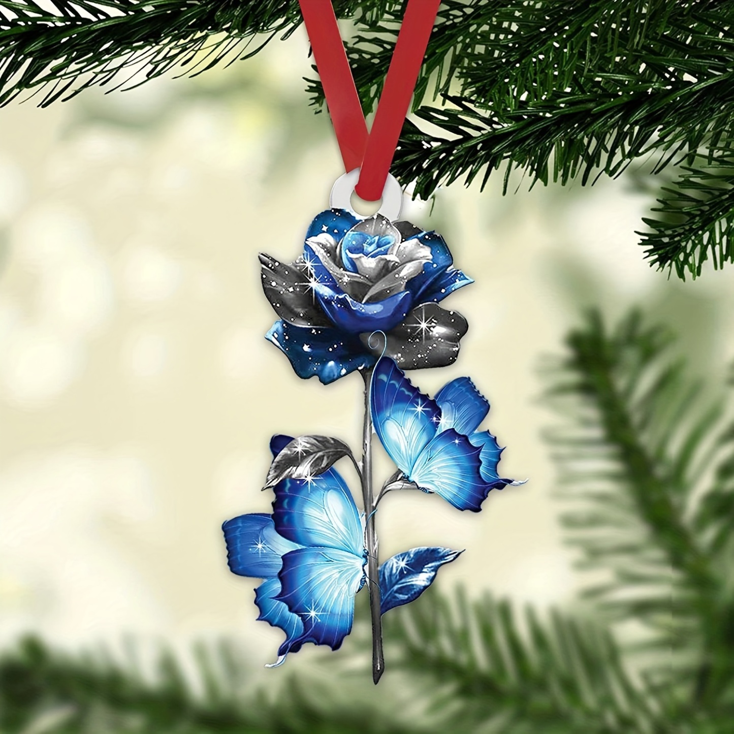 Fashionable Blue Butterfly Car Charm - Add a Touch of Elegance to Your Rearview Mirror!