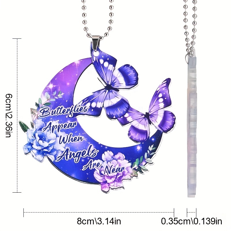 Luxurious Purple Butterfly Moon Pendant Car Rearview Mirror Accessory - Perfect Gift for Someone Special!