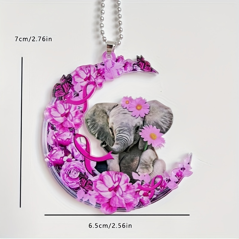 1pc Pink Flower Moon Pendant With Chain Pendant, Elephant Rear View Mirror Pendant Car Interior Accessories Women