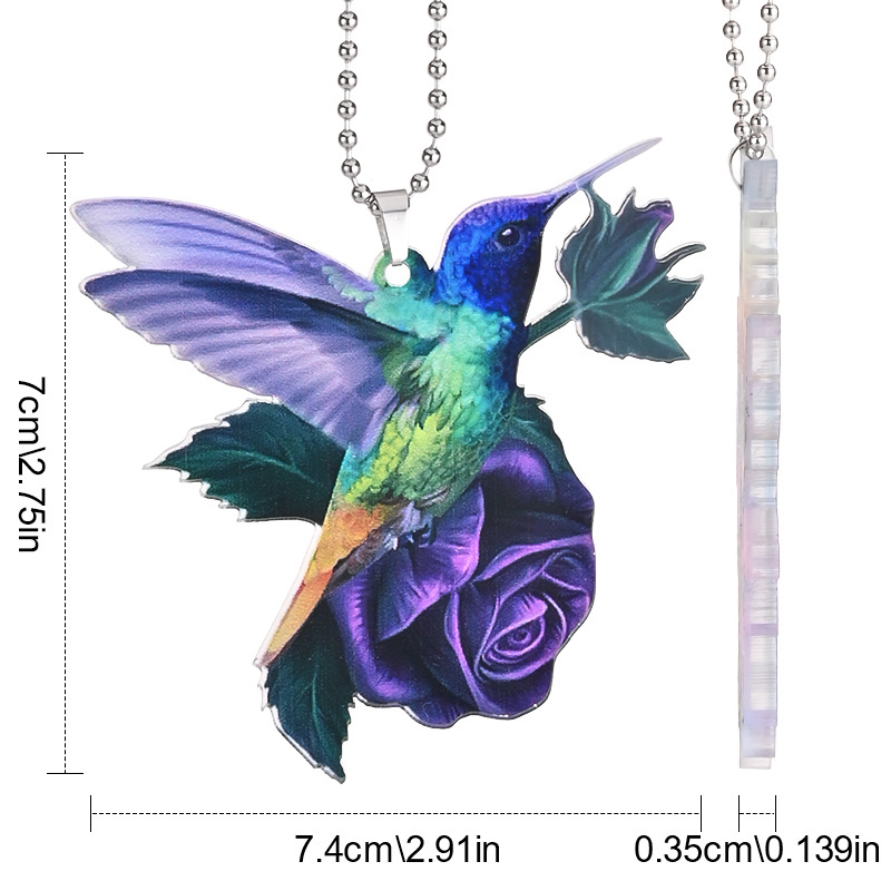 Hummingbirds On Purple Roses Pendant