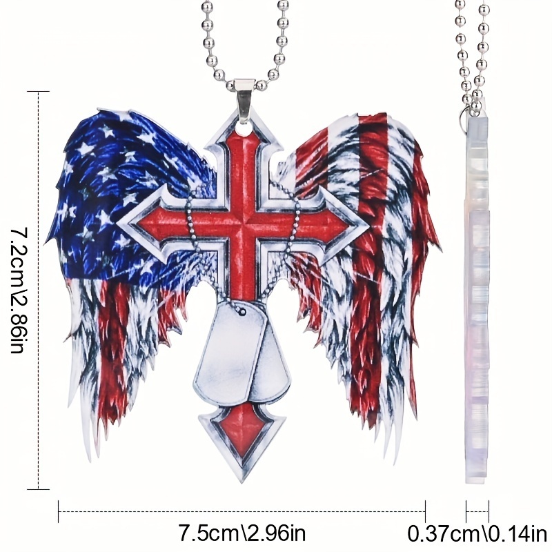 American Flag Winged Cross Pendant