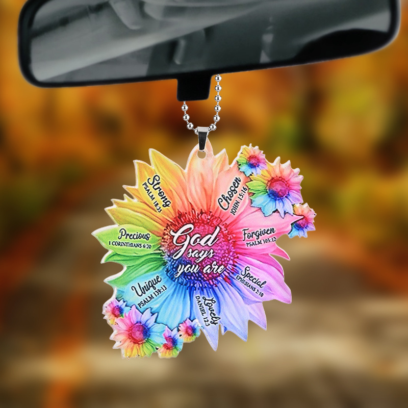 Jesus Says You're Special - Colorful Sunflower Pendant Car Rearview Mirror Decoration & Keychain Accessories Gift Bag