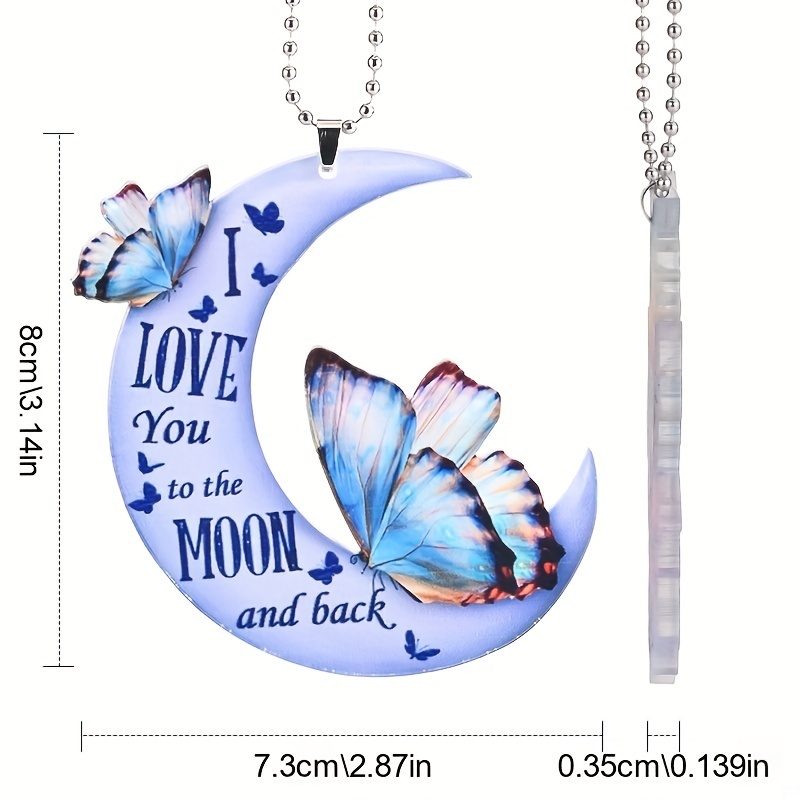 Beautiful Blue Butterfly Moon Pendant - Perfect Car Rearview Mirror Accessory & Gift!