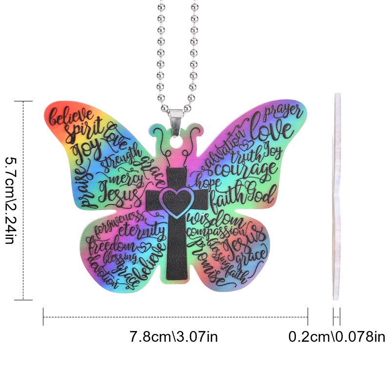 Creative Font Graffiti Jesus Cross Butterfly Pendant, Christian Car Suspension Decoration, Car Interior Rearview Mirror Pendant, Car Accessories Women