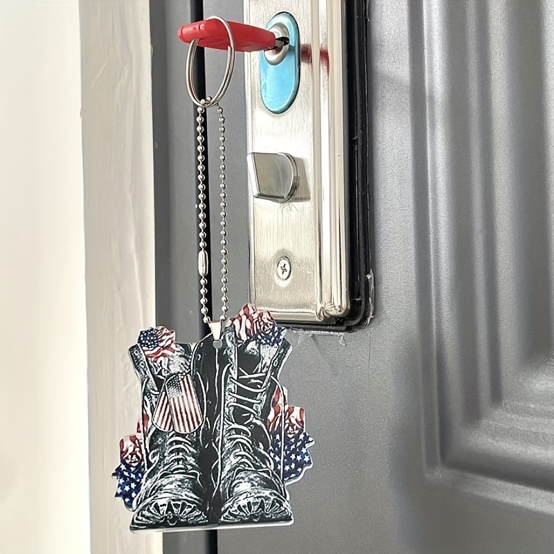 Patriotic Car Rearview Mirror Decoration - Memorial Day Freedom Boots Key Chain - Perfect for July 4th & Veterans Day!