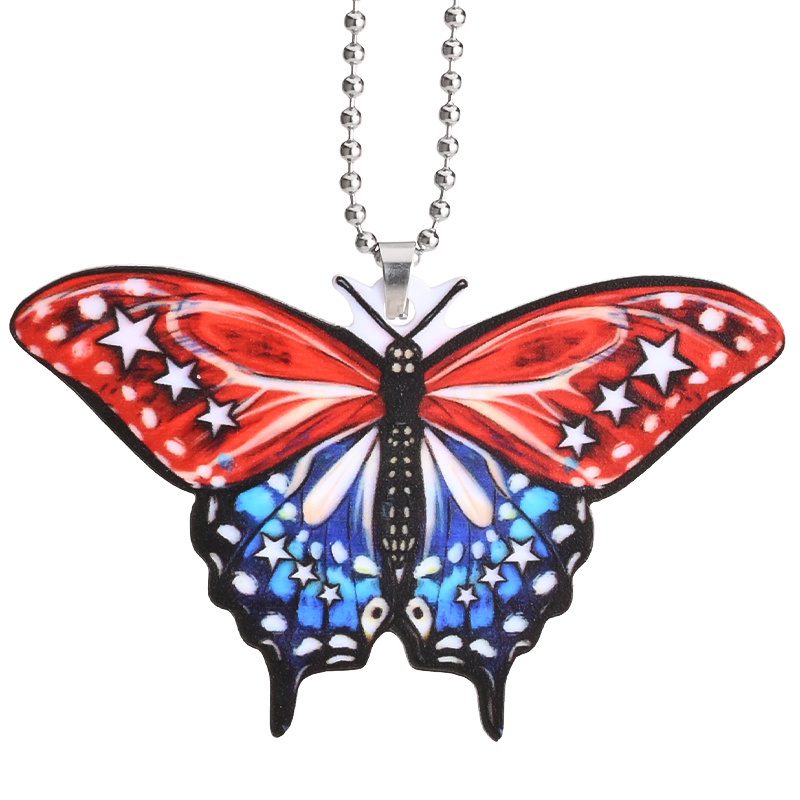 Beautiful Red And Blue Butterfly Pendant, Car Suspension Decoration, Car Interior Rearview Mirror Pendant, Car Key Accessories