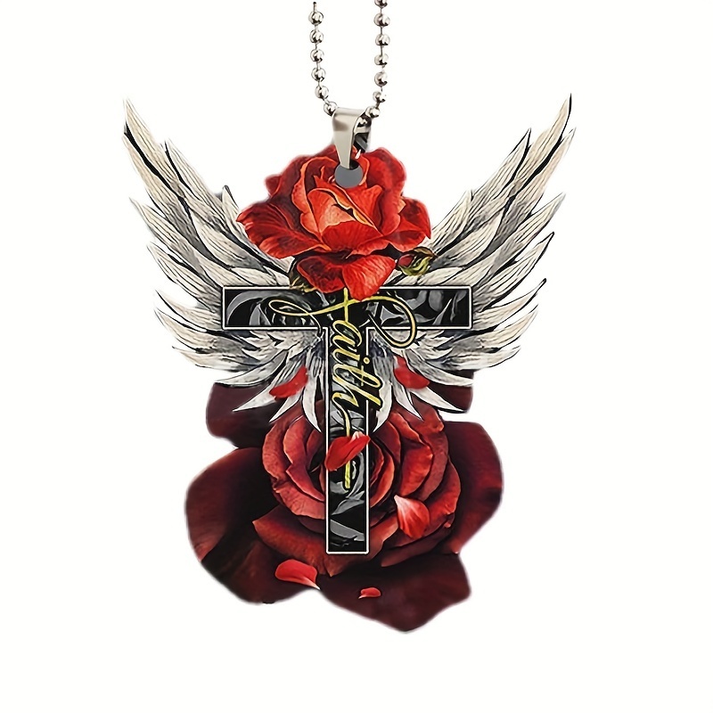 1pc Red Flower Cross Wings Car Interior Pendant: A Perfect Holiday Home Decor Gift!
