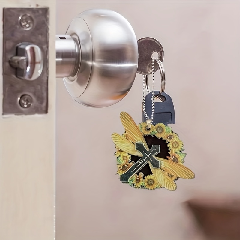 Cute Cross Sunflower Dragonfly Car Interior Pendant - Perfect Holiday Decoration & Couple Gift Keychain!