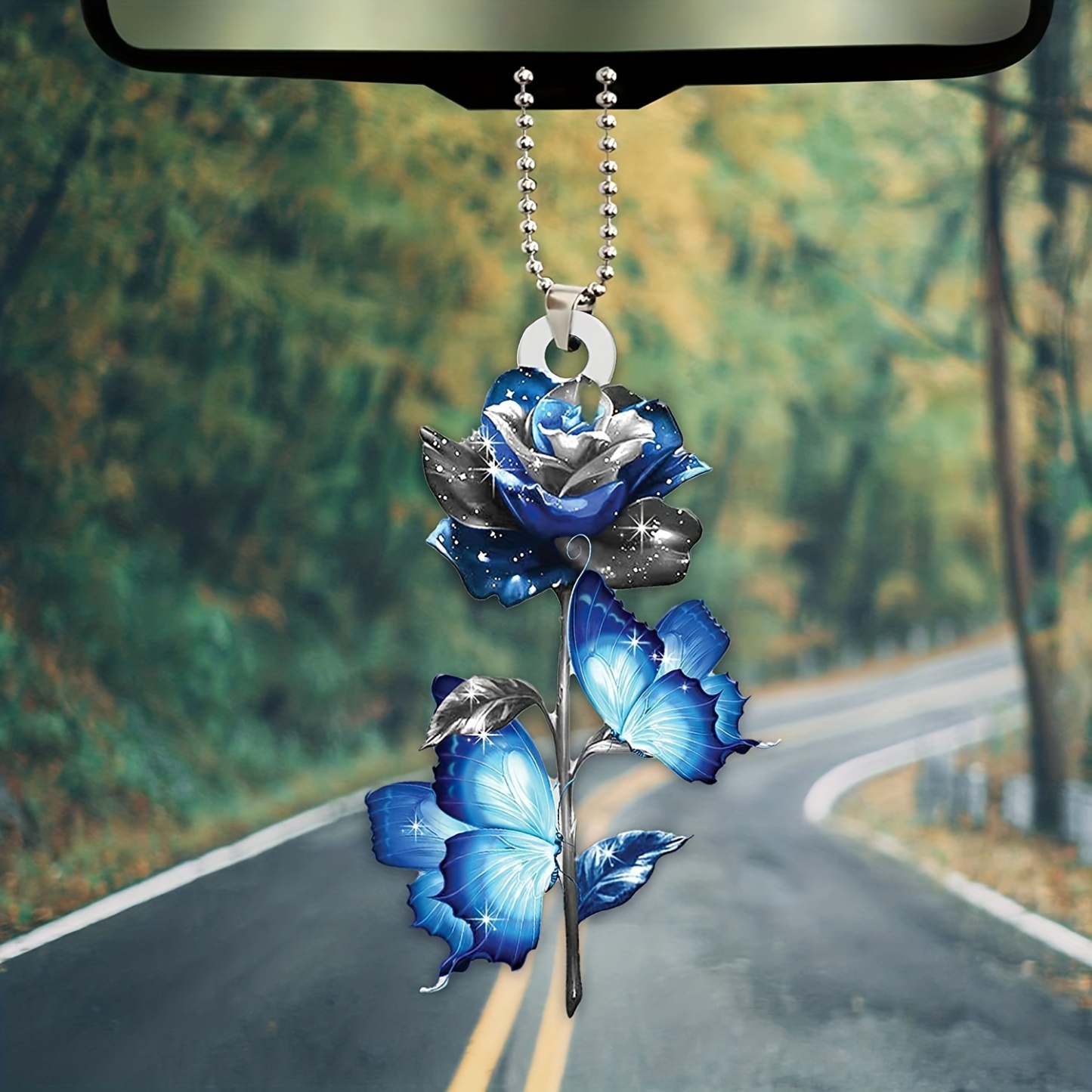 Fashionable Blue Butterfly Car Charm - Add a Touch of Elegance to Your Rearview Mirror!