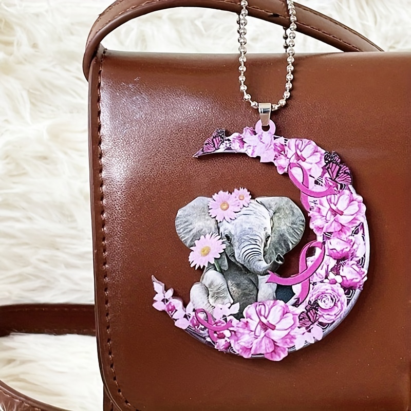 1pc Pink Flower Moon Pendant With Chain Pendant, Elephant Rear View Mirror Pendant Car Interior Accessories Women