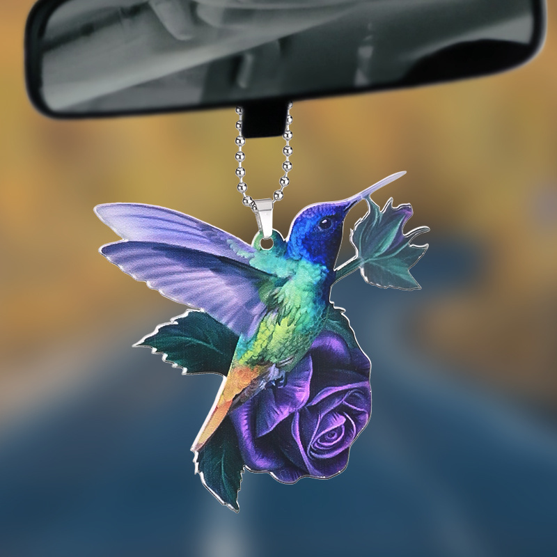 Hummingbirds On Purple Roses Pendant