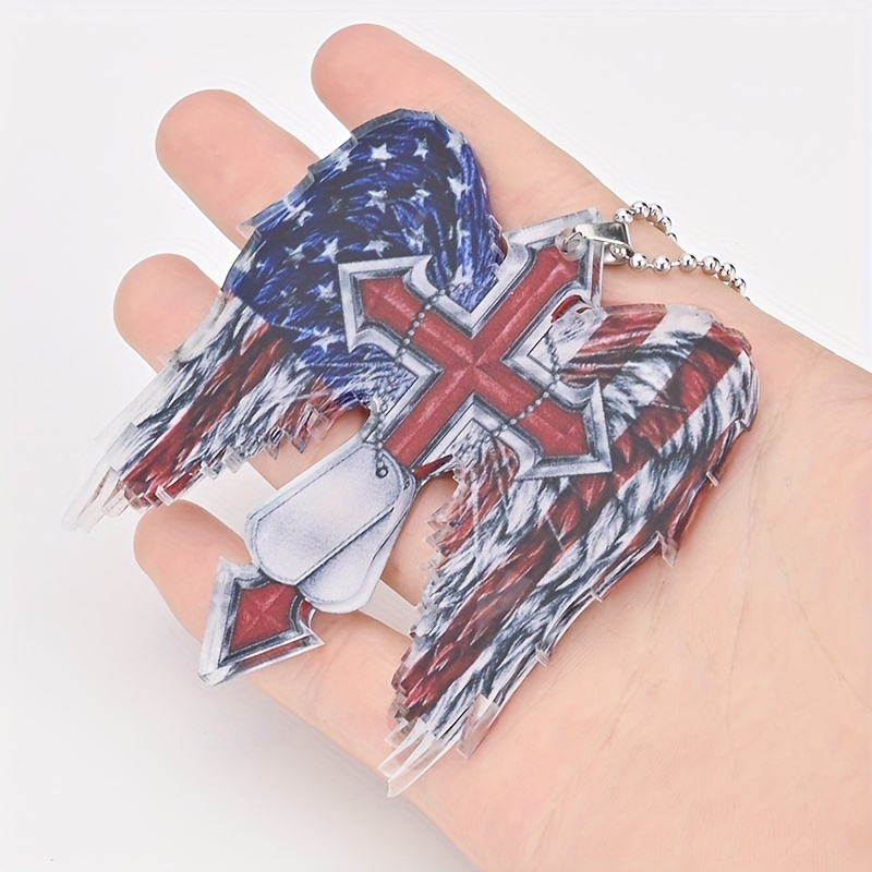American Flag Winged Cross Pendant