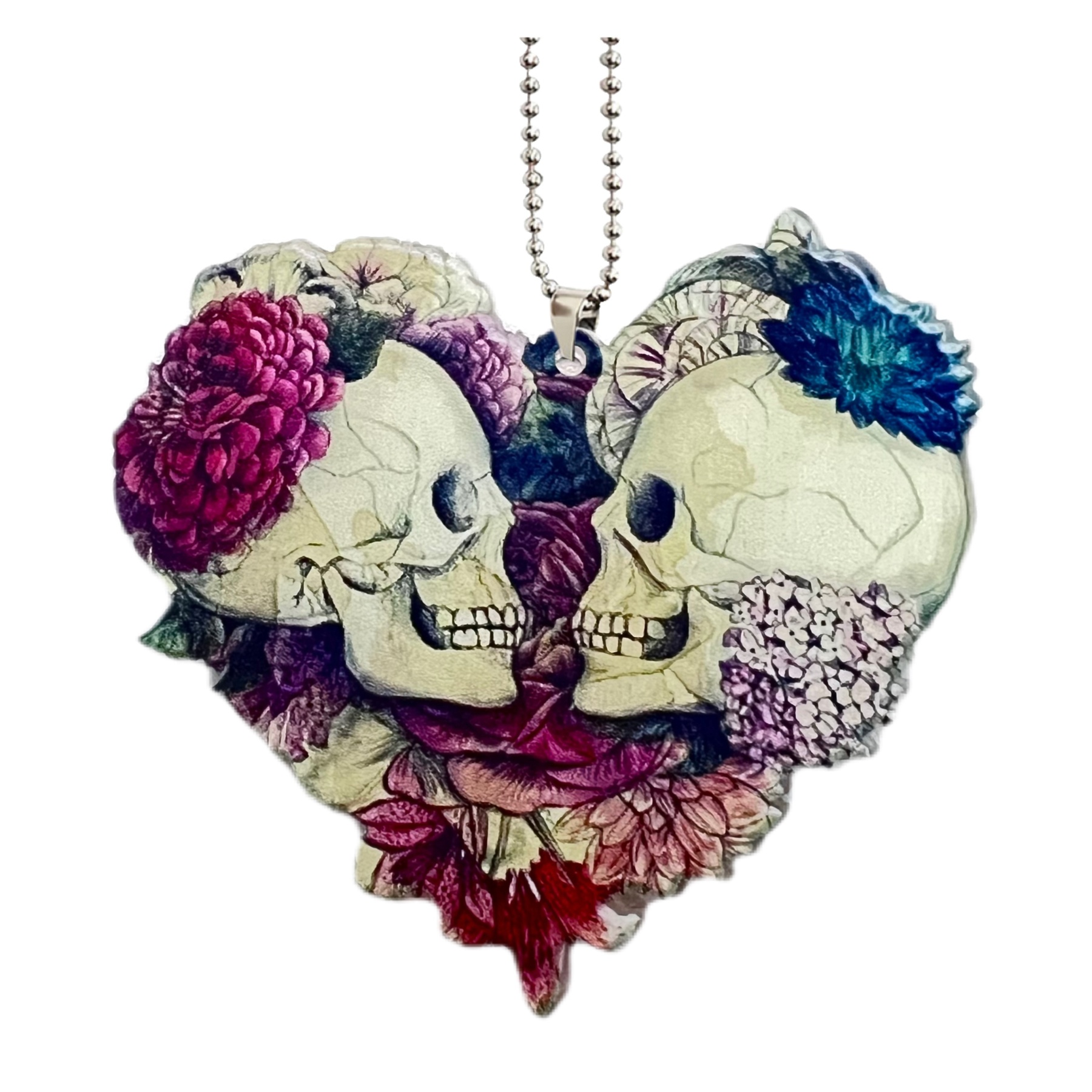 Love Heart Skull Flower Pendant