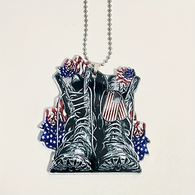 Patriotic Car Rearview Mirror Decoration - Memorial Day Freedom Boots Key Chain - Perfect for July 4th & Veterans Day!