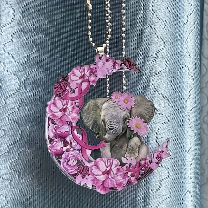 1pc Pink Flower Moon Pendant With Chain Pendant, Elephant Rear View Mirror Pendant Car Interior Accessories Women