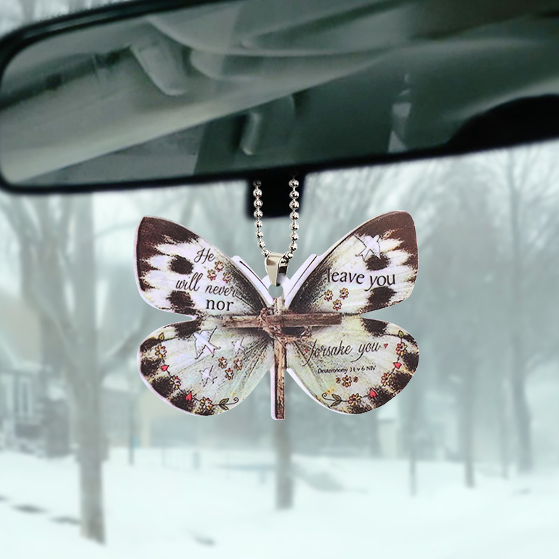 Unique Christian Cross Butterfly Car Charm - A Stylish Rearview Mirror Ornament