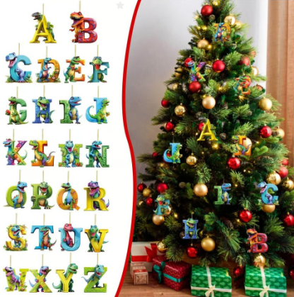 【🎄 Early Christmas Sale 50% OFF】🦕 Christmas Dinosaur Ornaments 26 Letter Cartoon Pendant