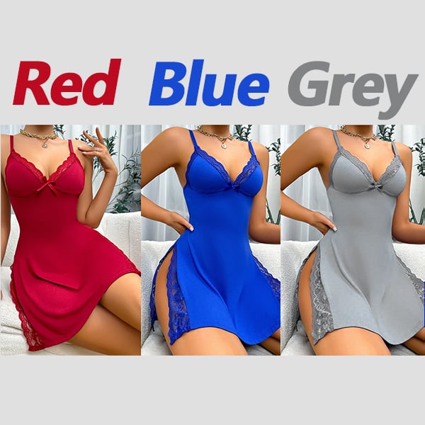 🎉LAST DAY $9.99 ONLY 🎉- Lace Trim Slit Bowknot Decor Sleep Dress