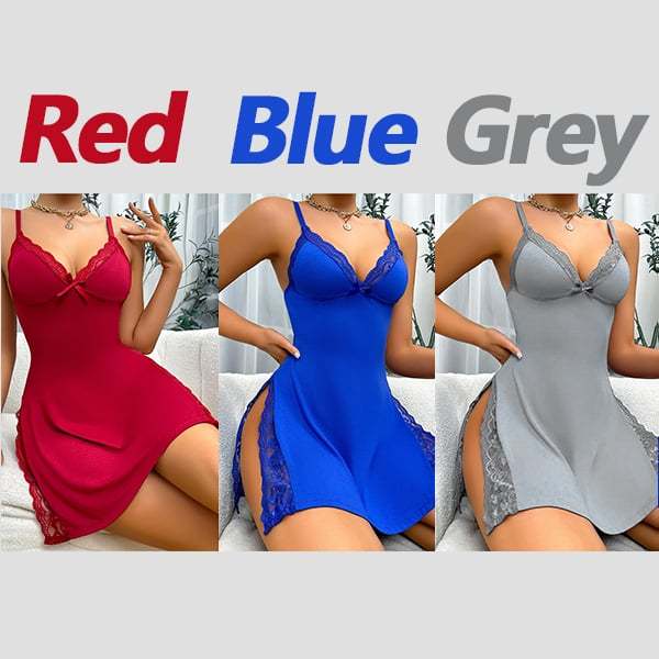 🎉LAST DAY $9.99 ONLY 🎉- Lace Trim Slit Bowknot Decor Sleep Dress